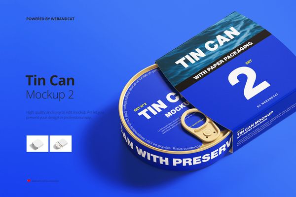 $ Tin Can Mockup with Paper Packaging