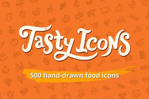 500 hand-drawn food icons