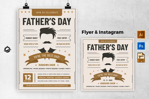 $ Vintage Father day Template Flyer & Instagram post