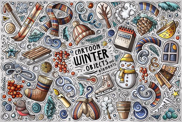Winter Season Cartoon Objects Set