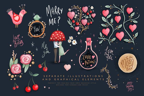 Love Story Gouache Illustration Pack