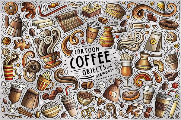 Coffee Cartoon Vector Objects Set