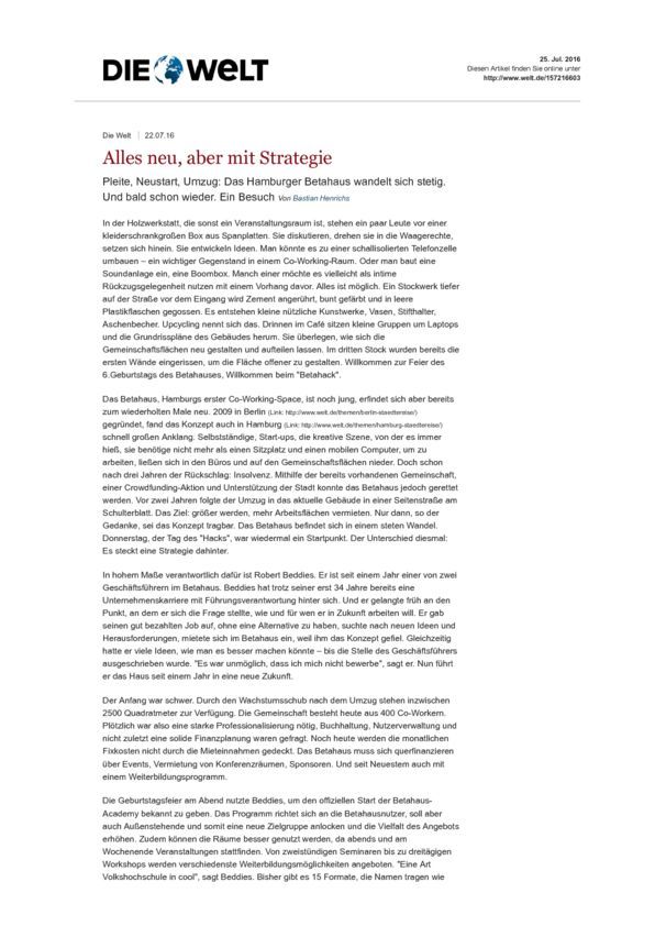 aus: Welt, 22.07.2016 - Alles neu, aber mit Strategie - DIE WELT