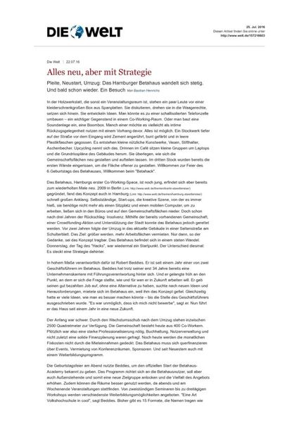 aus: Welt, 22.07.2016 - Alles neu, aber mit Strategie - DIE WELT