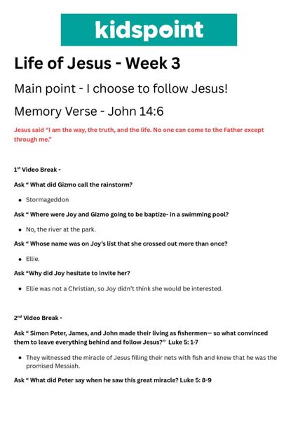 Life of Jesus - Week 3