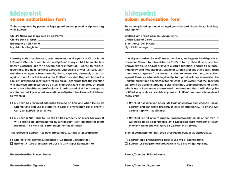 Kidspoint Epipen Form