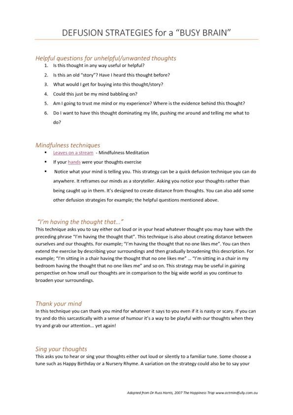 Defusion Strategies
