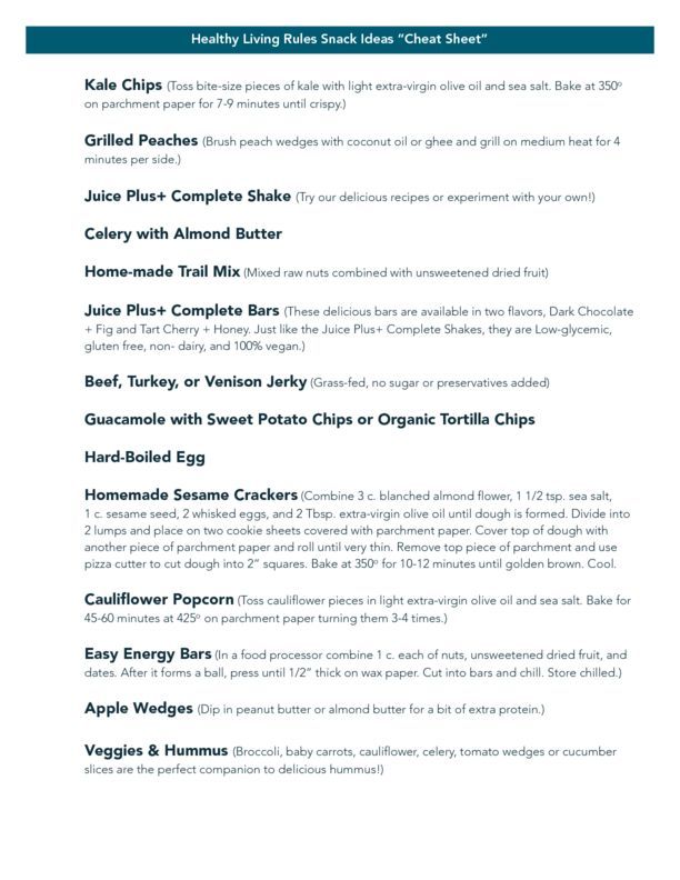Healthy Living Rules Snack Ideas Cheat Sheet copy