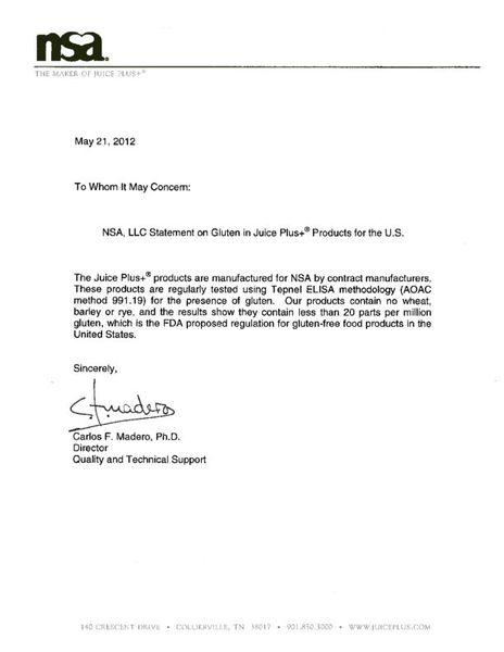 Gluten Free Statement