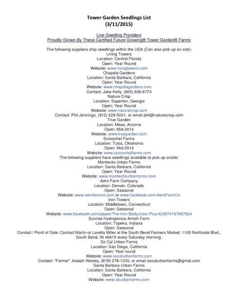 Seedlings Purchase List
