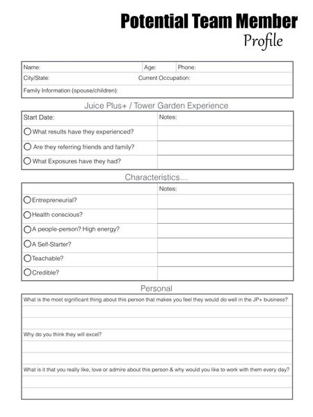 Potential Team Member Profile
