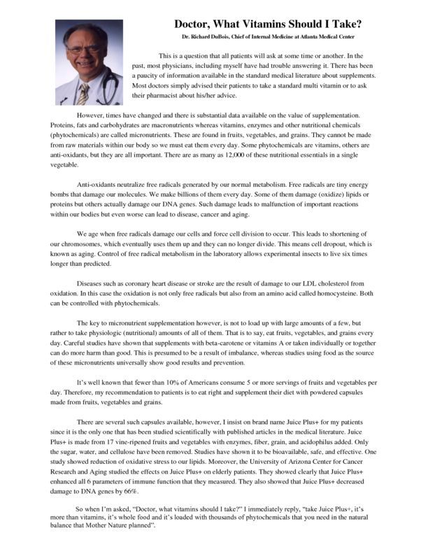 Vitamins Letter Dr. BuBois