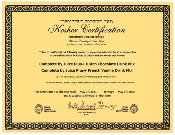 Kosher Certification - Complete Shakes