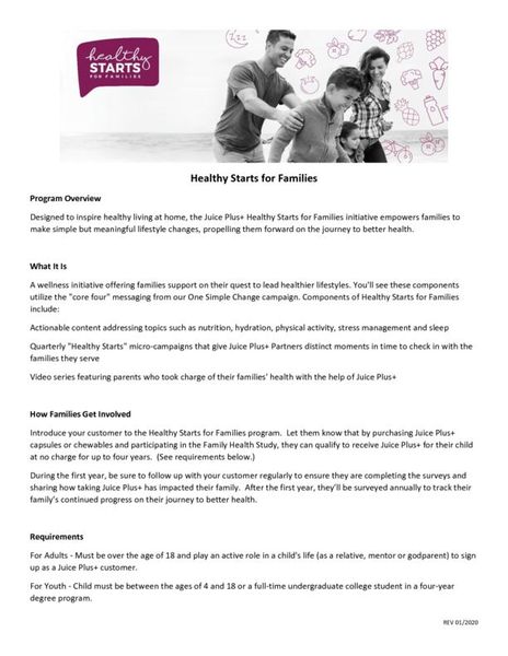 2020 Healthy Starts Reference Sheet