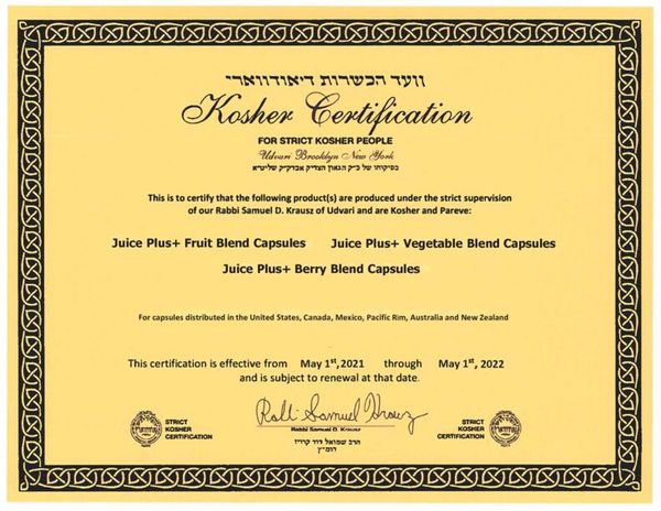 Kosher Certification - Fruit, Vegetable  Berry Blend Capsules