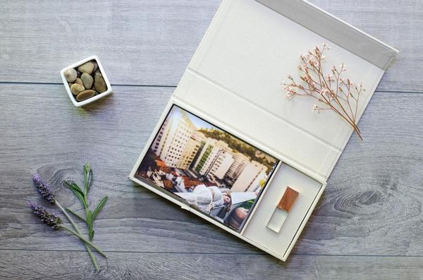 Cream Linen Photo Box with Crystal Glass USB Flash Drive | Etsy