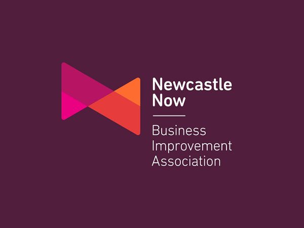 Newcastle Now Brandmark purple pink networking business tourism tagline triangles newcastle n symbo…
