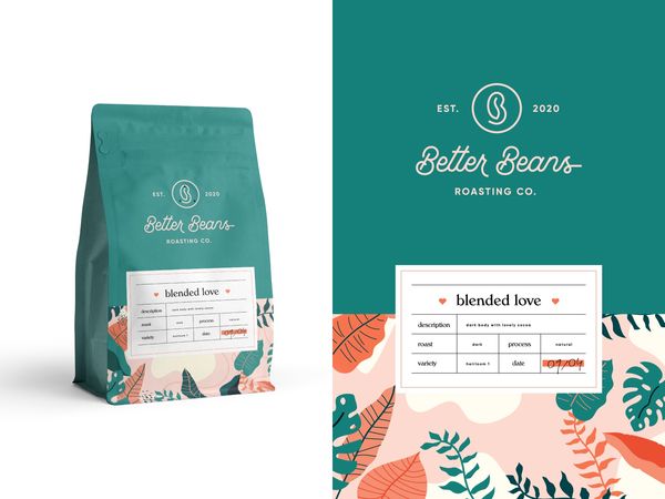 Better Beans Packaging + Label leaves packaging modern ethiopian coffee brand brand identity coffee…