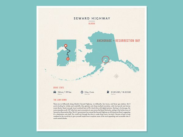 Seward Highway illustration road trip iconic drive alaska