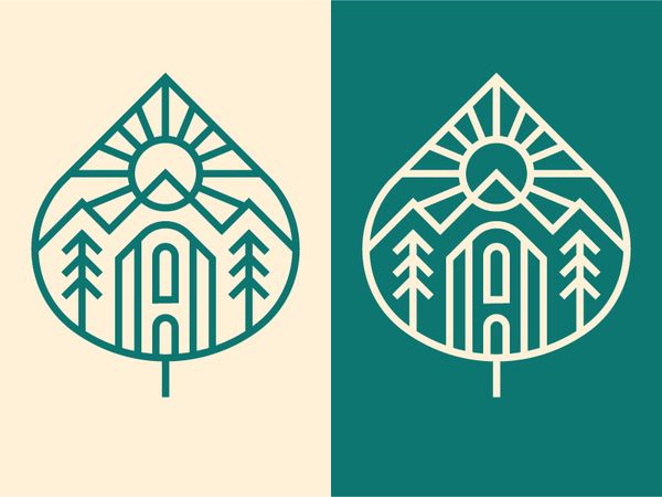 Aspen Colorado logo building trees mountains sun line badge icon nature leaf colorado aspen