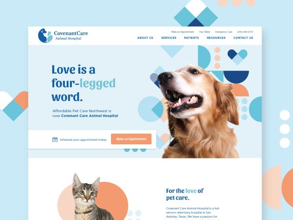 Covenant Care Website pet website website vet animal cat hearts shapes pattern dog pets pet veterin…