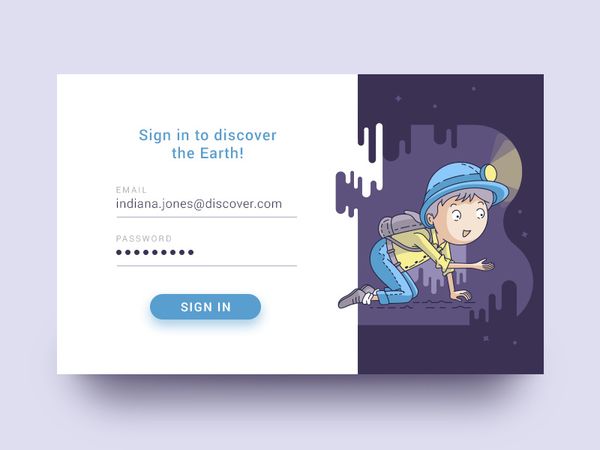 Discover the Earth line art vector ui card sign in illustration cave explorer