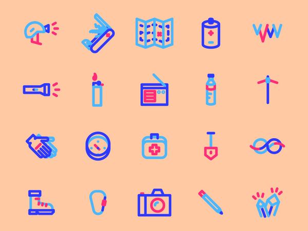 some cave-quest-ish icons line art vector design illustrator flat 2d icons illos illustrations