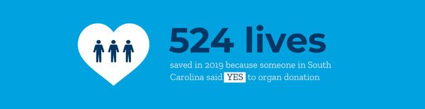 Infographic: 524 lives saved in 2019 because someone in South Carolina said YES to organ donation.