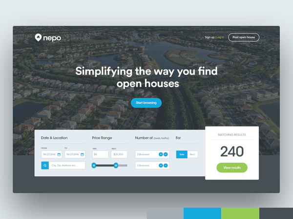 Nepo Homepage Hero house easy find open house homepage design website ui interface landing page nepo
