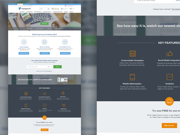 New Websites product page