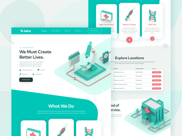 Biotech/Medical Startup Landing Page 2 hospital doctor biology startup illustration ux ui 2d web de…