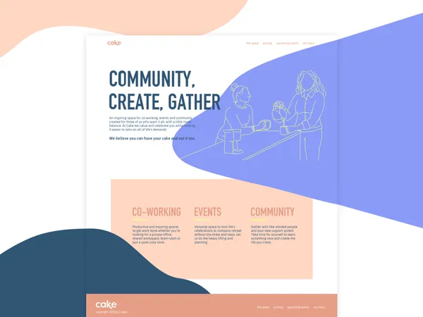Color exploration for Cake marketing homepage website ui organic community branding brand coworking…
