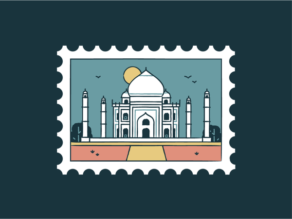 Taj Mahal stamp postmark architecture world tourism icon travelling travel branding design temple t…