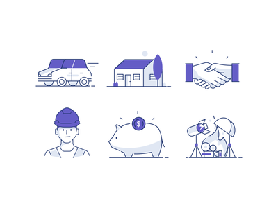 Insurance Icons saving website character design flat purple funny ux insurance app insurance simple…