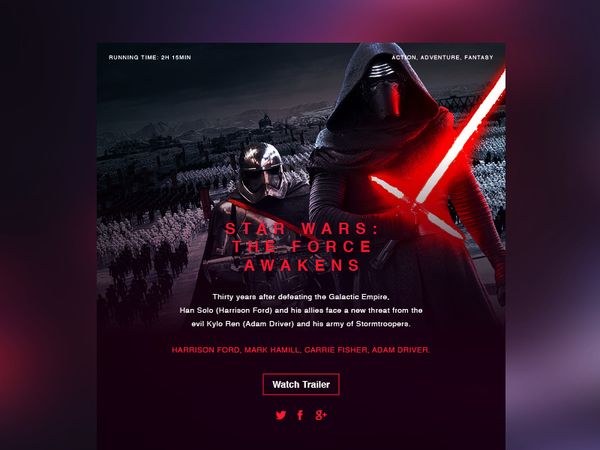 Movie Dashboard // Star Wars: The Force Awakens gradient star wars movie dashboard widget ui ux des…