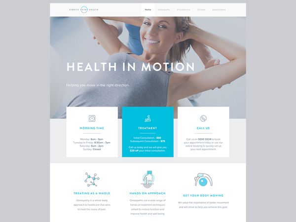 Kinetic Osteo Health website motion grey blue responsive ux ui website osteopath health osteo kinet…