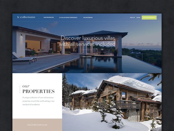 Luxury rental website landing minimal luxury home website classy flat portfolio magazine layout ui