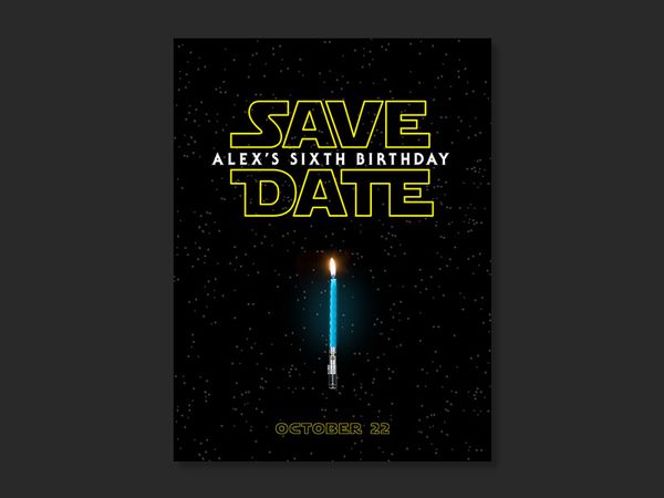 Star Wars Save The Date lightsaber candle birthday invite save the date star wars