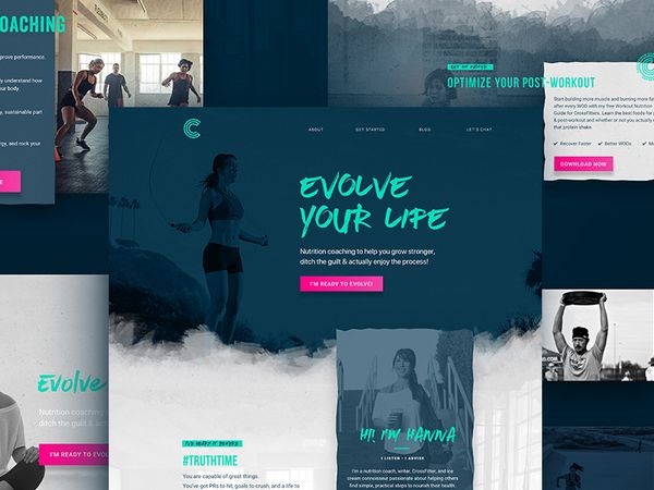 Cavewoman Website Comp zen yin yang workout landing page dark ui typography health website fitness …