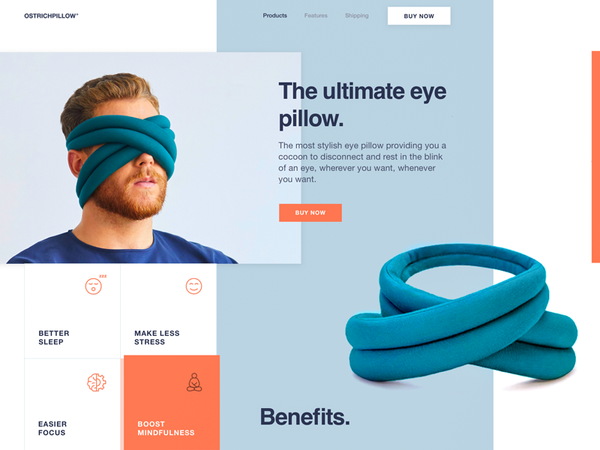 Innovative Eye Pillow Landing Page Design ecommerce ux ui innovation simple neat promo website expe…