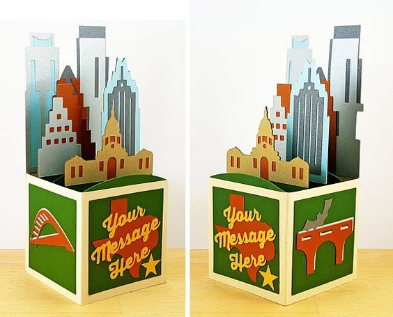 Custom Pop Up Card, Austin Skyline Pop Up Greeting Card, Texas Capitol Downtown Pop Up Card, Person…