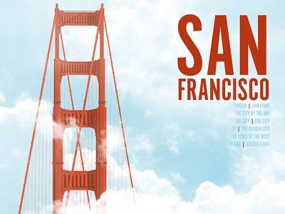 San Francisco Monument Poster travel tourist nickname screen print typography golden gate bridge il…