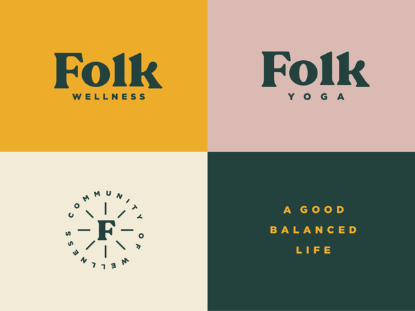 Folk Wellness typography badge colors branding fitness health wellness yoga logo