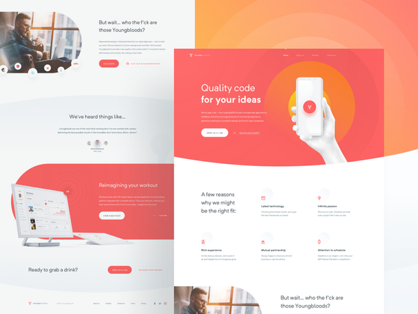 Youngbloods ☄ website web ux ui agency software house clean minimal layout red landing page homep…