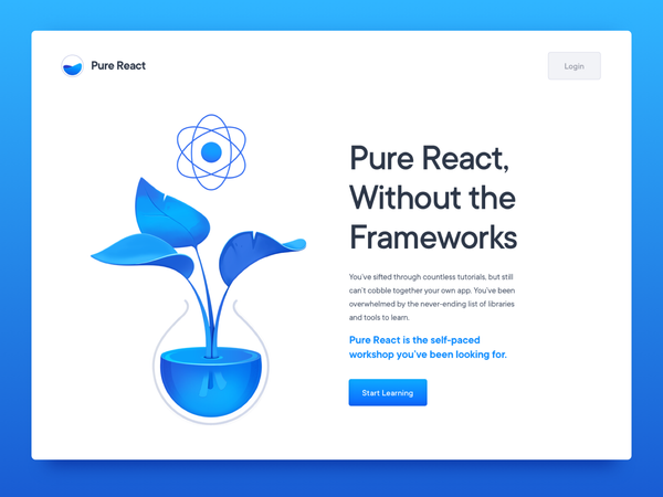 Pure React Lander course education programming developers science leaves beaker glass workshop land…