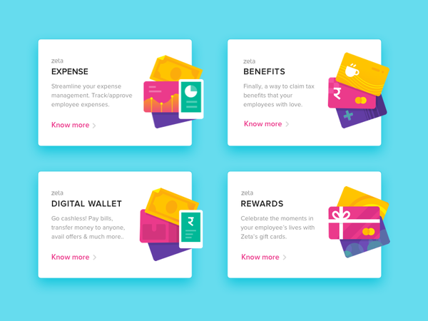 Homepage cards, icons, illustrations by Afsal