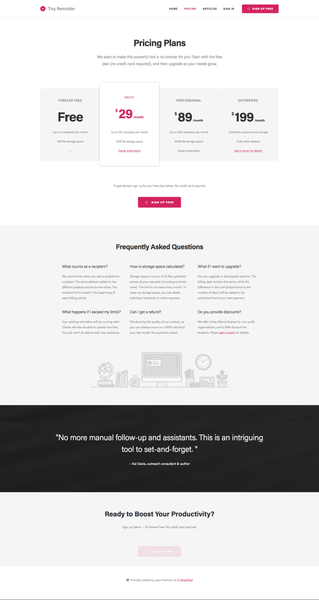 Pricing Plans - Tiny Reminder