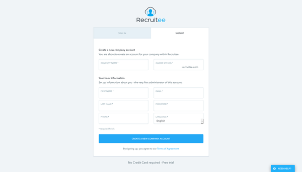 recruitee com - Create a company account - Recruitee - 2016-08-30