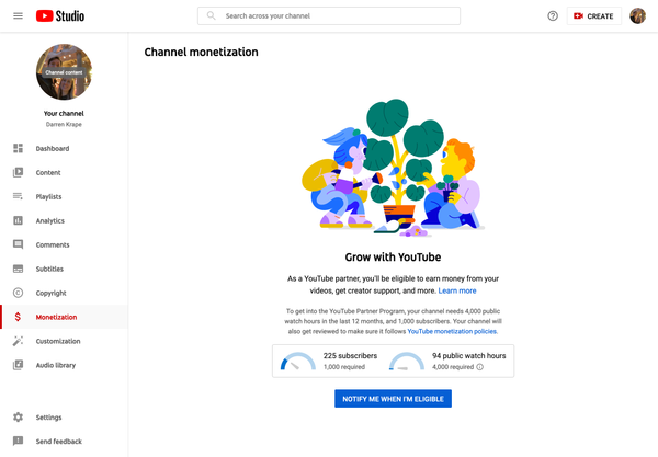 Channel monetization - YouTube Studio