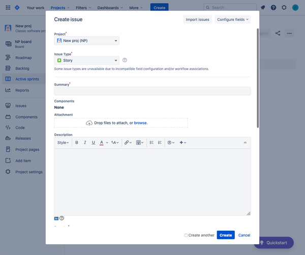 Create issue - Jira